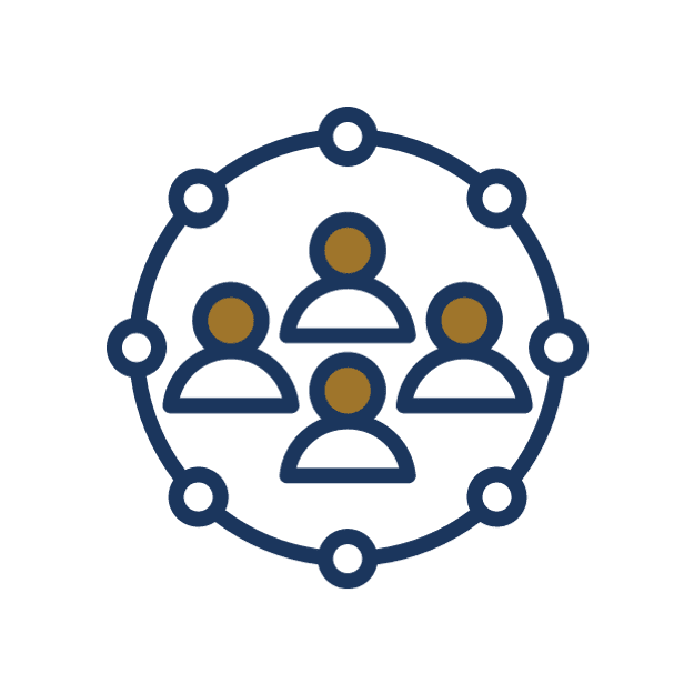 People icons connected in a circle network.