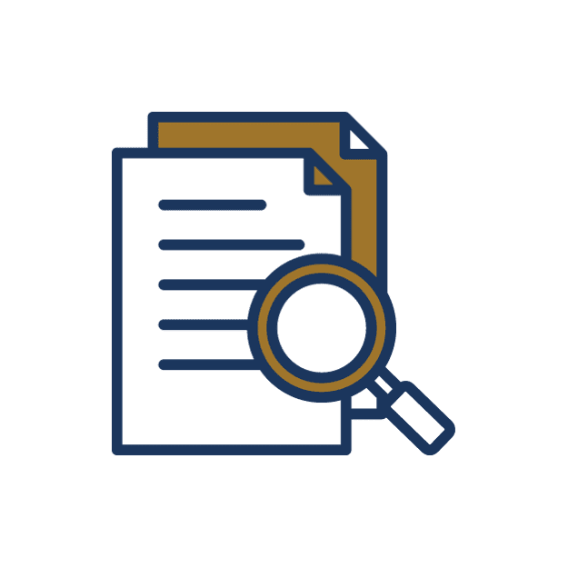 Magnifying glass over document icon.